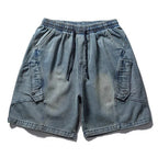 Car Vintage Blue Loose Denim Shorts — fabric close-up