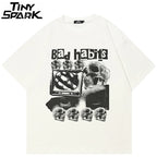 Grunge Beige Skull Graphic T-Shirt — front view