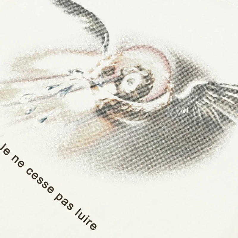 Beige Angel Wings Graphic T-Shirt — front view