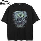Goth Black Scary Cartoon Faded T-Shirt — back view