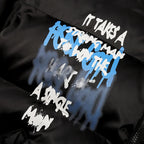 Graffiti Print Puffer Jacket — styling shot