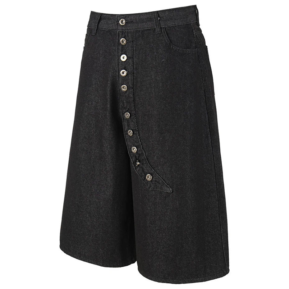 Y2K Wide Leg Denim Shorts — front view