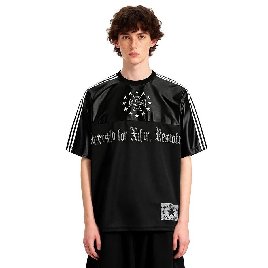 Black Cross Star Graphic Loose T-Shirt — back view
