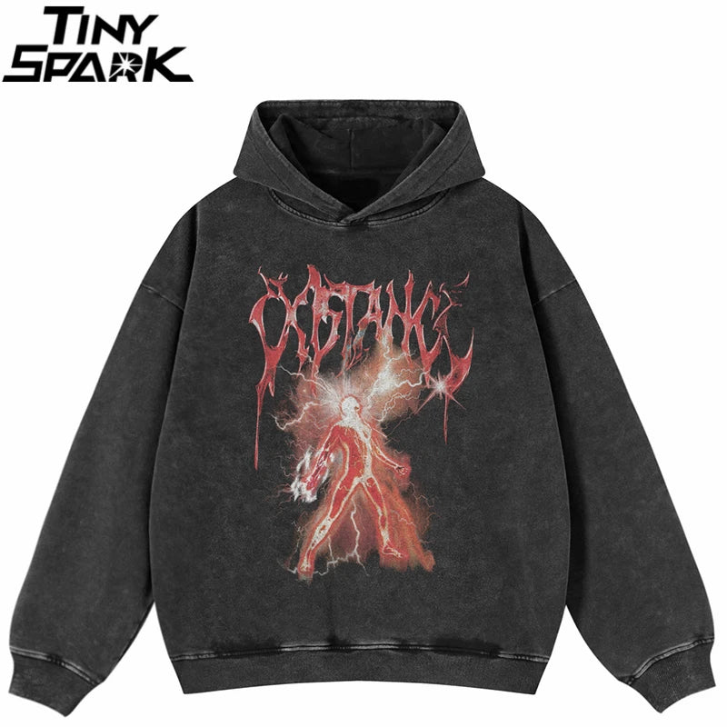 Black Lightning Graphic Oversized Hoodie — front view