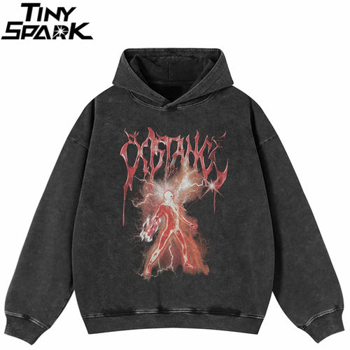 Black Lightning Graphic Oversized Hoodie — front view