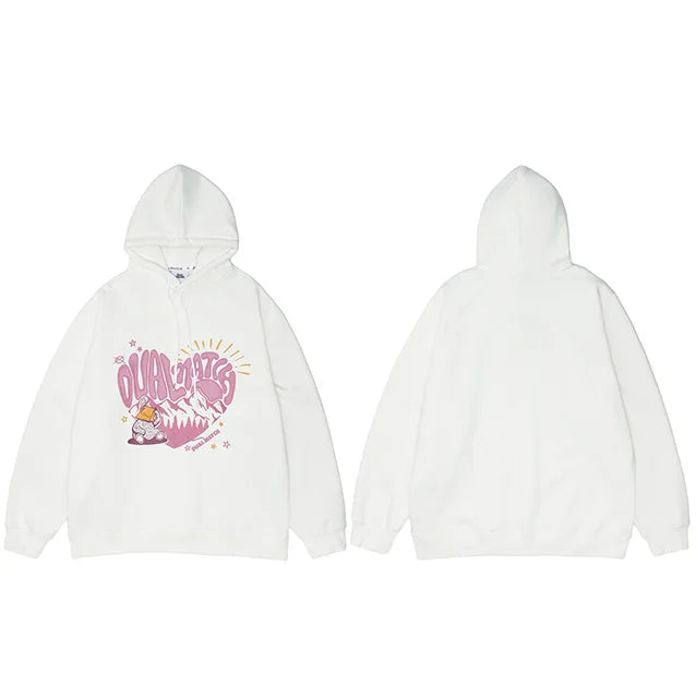 Heart Letter Print Fleece Hoodie — fabric close-up