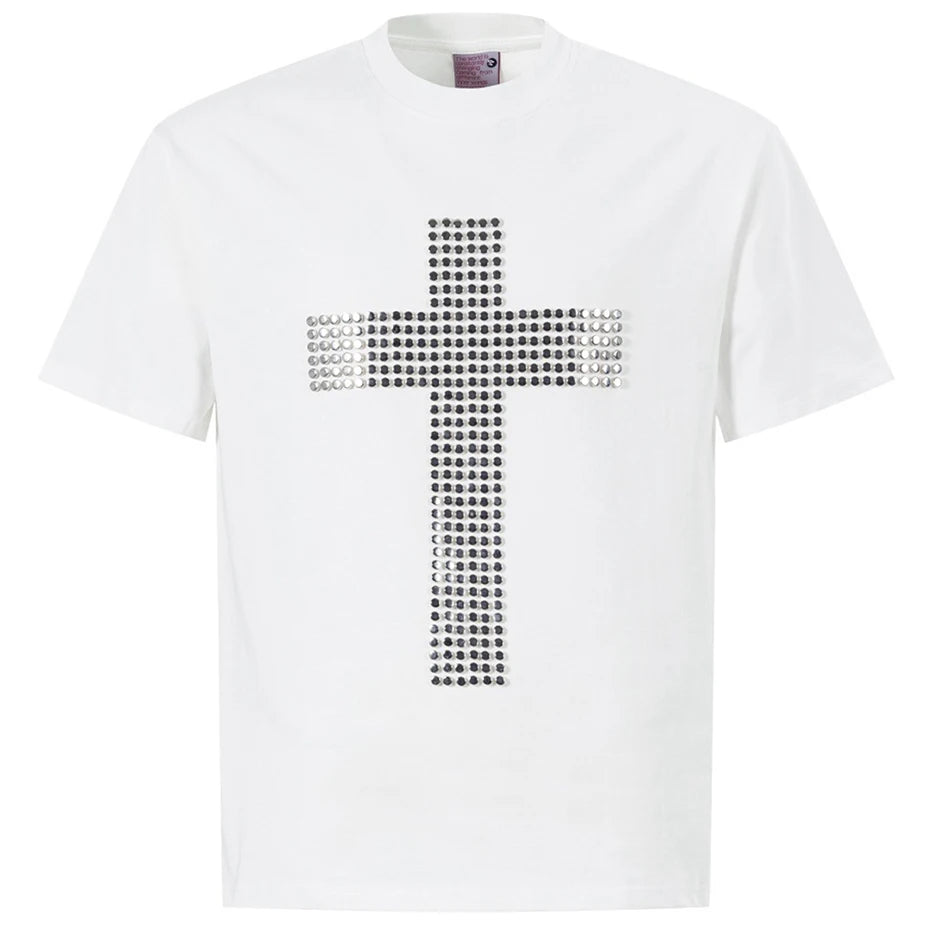 Y2K Black Cross Graphic Loose T-Shirt — back view