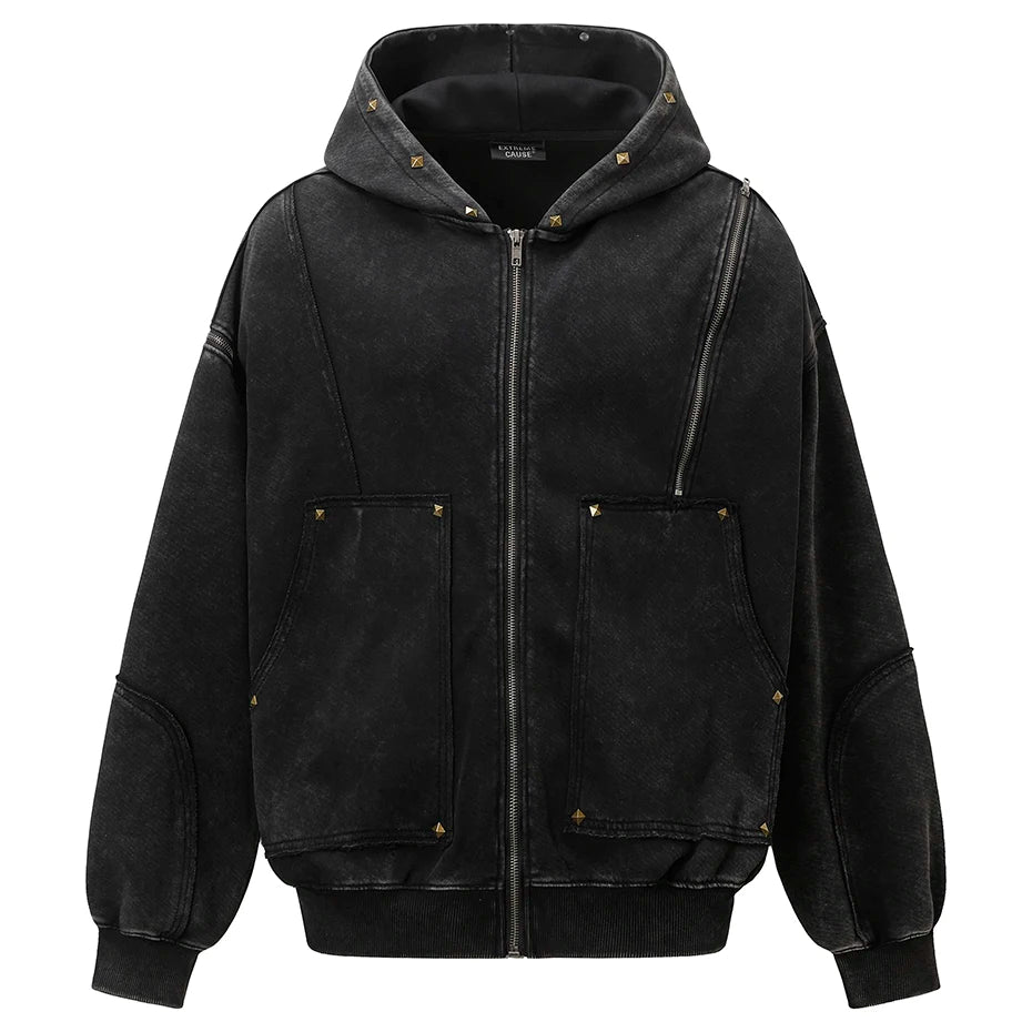 Vintage Zip Oversized Jacket — back view