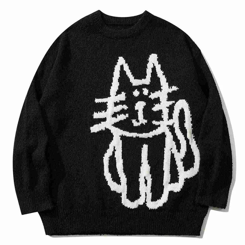 Vintage Cat Graphic Knit Oversized Sweater — styling shot