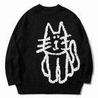 Vintage Cat Graphic Knit Oversized Sweater — styling shot