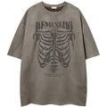 Vintage Skeleton Graphic Suede Loose T-Shirt — back view