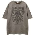 Vintage Skeleton Graphic Suede Loose T-Shirt — back view