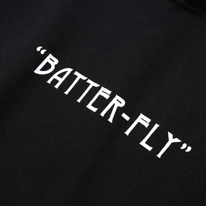 Black Butterfly Fleece Hoodie — back view