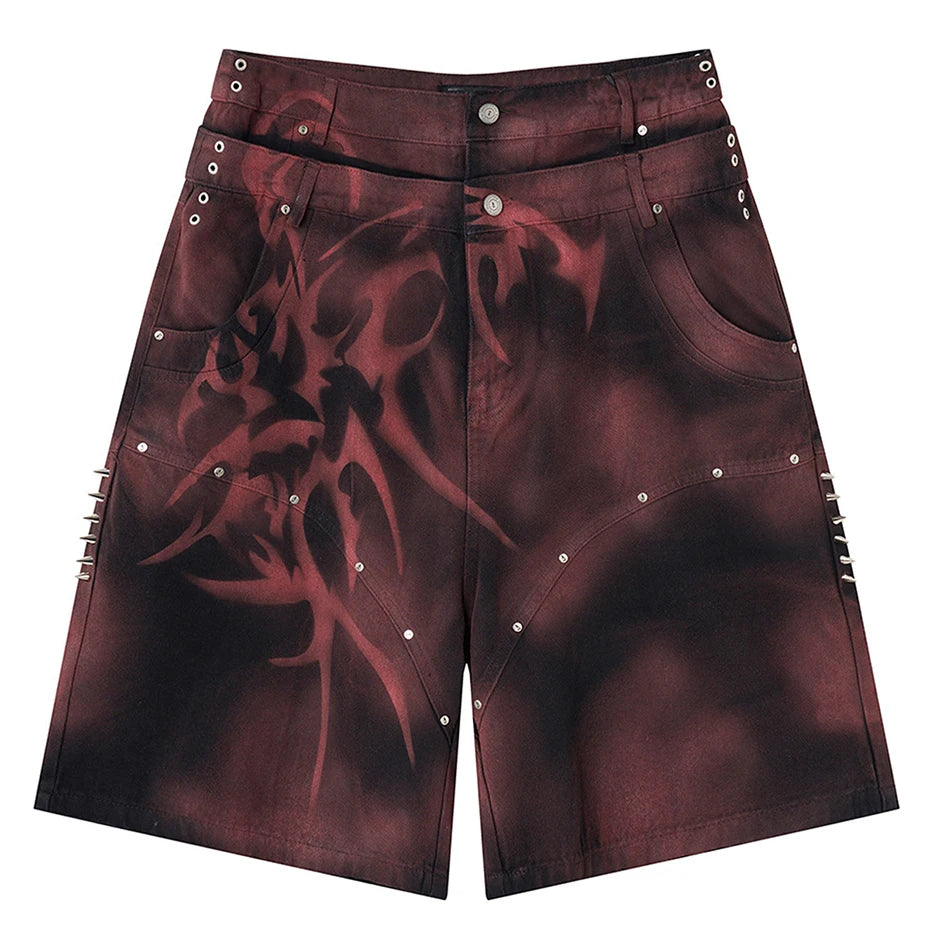 Punk Wide Leg Denim Shorts — back view