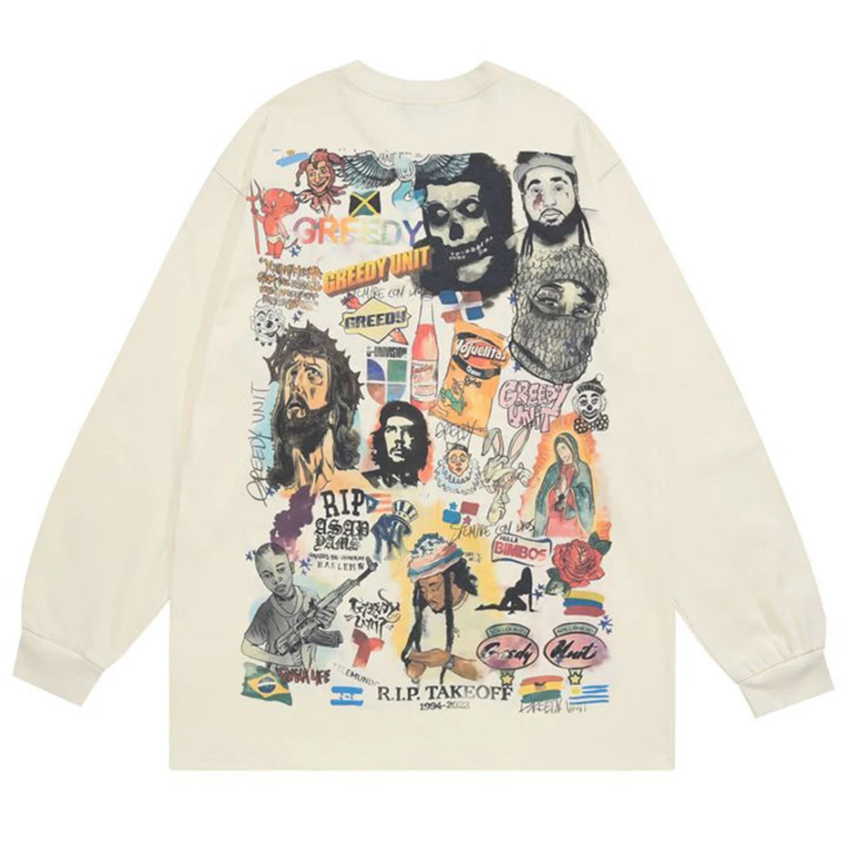 Gods Retro Beige Cross Graphic T-Shirt — front view