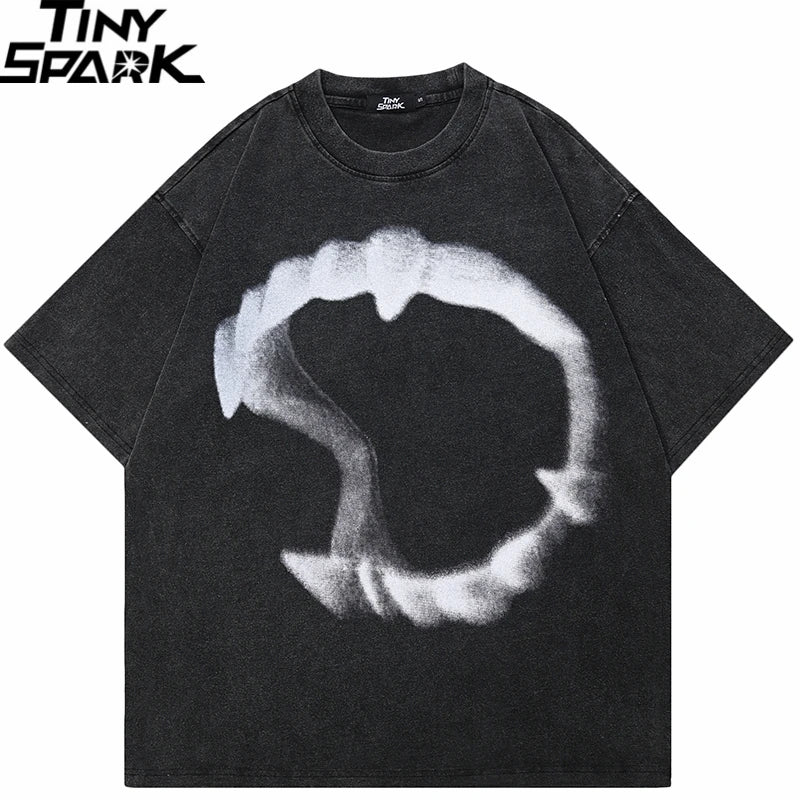 Washed Retro Black Graphic Oversized T-Shirt — front view