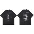 Vintage Retro Black Graphic Oversized T-Shirt — fabric close-up