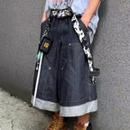 Loose Vintage Blue Wide Leg Denim Shorts — back view