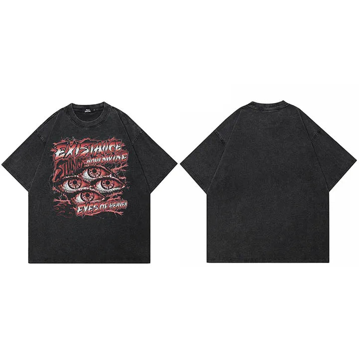 Retro Black Eyes Washed T-Shirt — fabric close-up