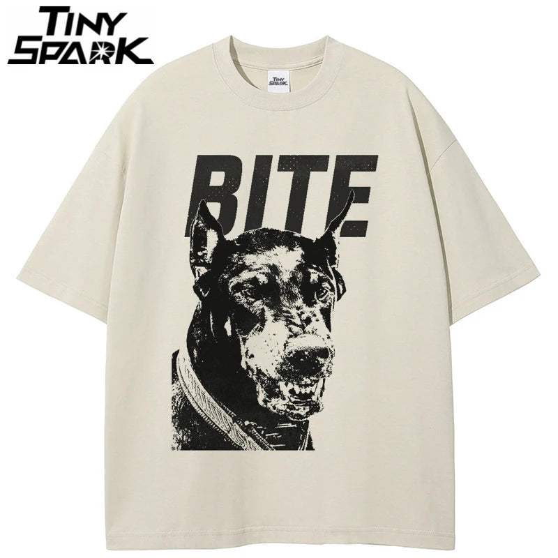 White Beige Dog Graphic T-Shirt — back view