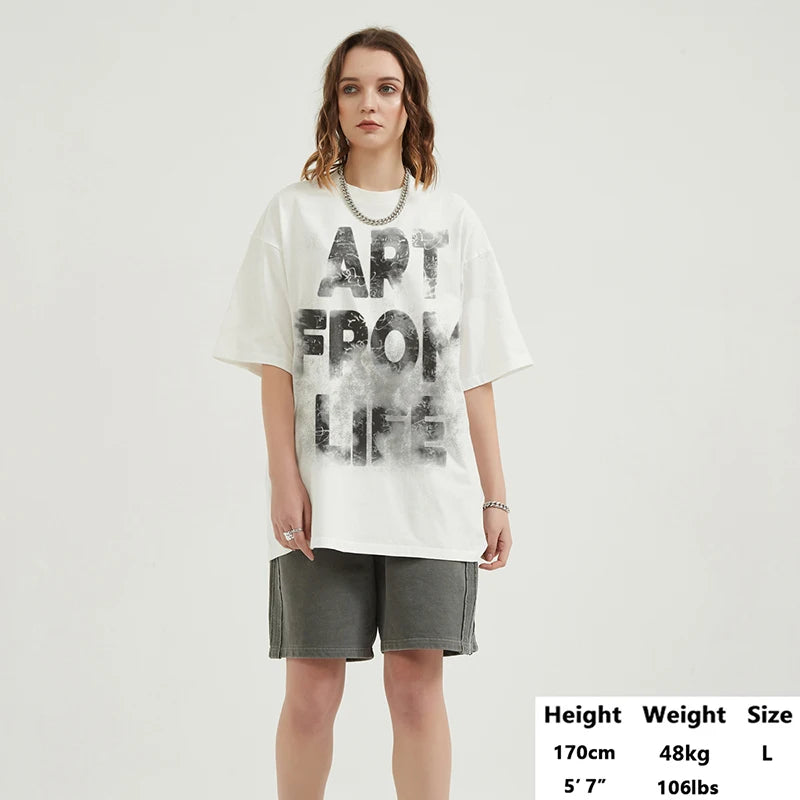 Vintage Beige Graffiti Graphic T-Shirt — fit shot