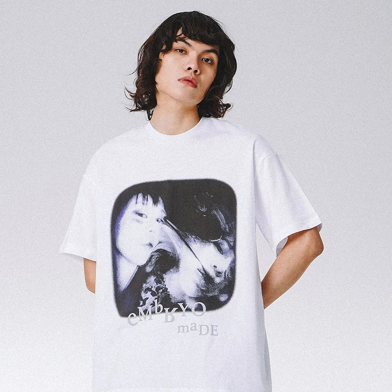 Black Illusion Girl Letter Print T-Shirt — back view