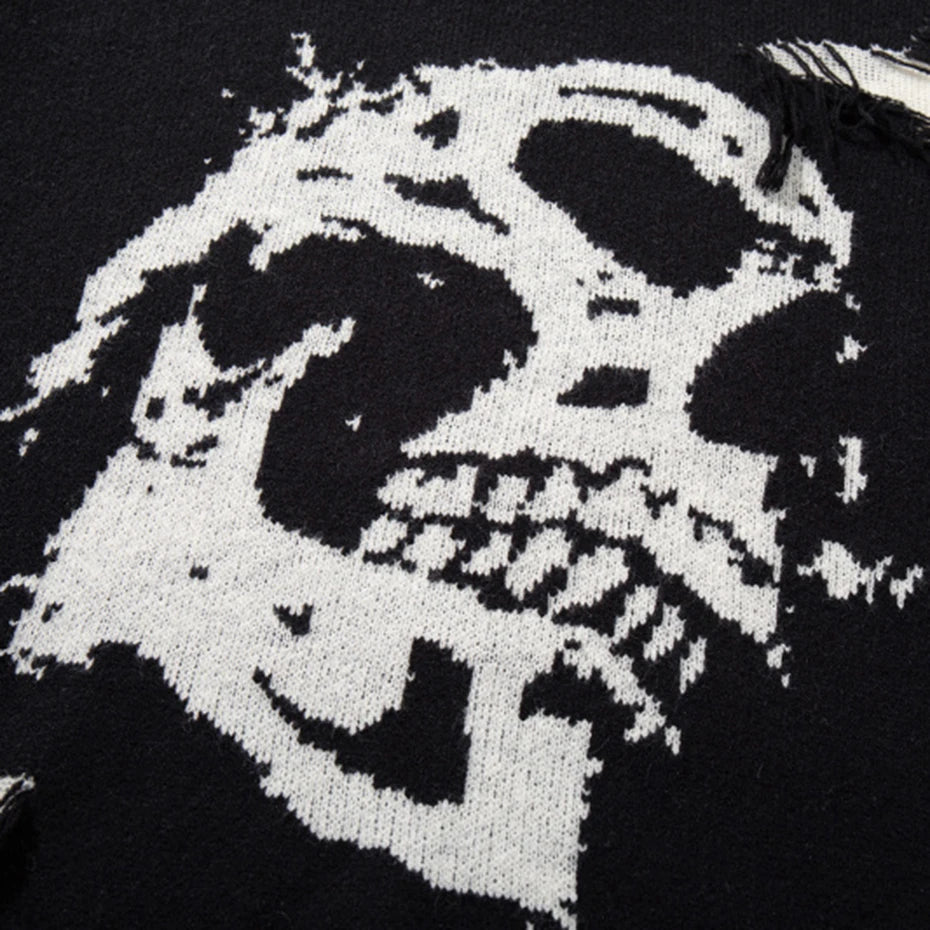 Vintage Skull Graphic Knit Oversized Sweater — fit shot