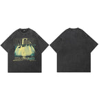 Ufo Retro Black Washed T-Shirt — fabric close-up