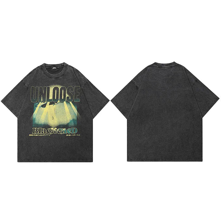 Ufo Retro Black Washed T-Shirt — fabric close-up