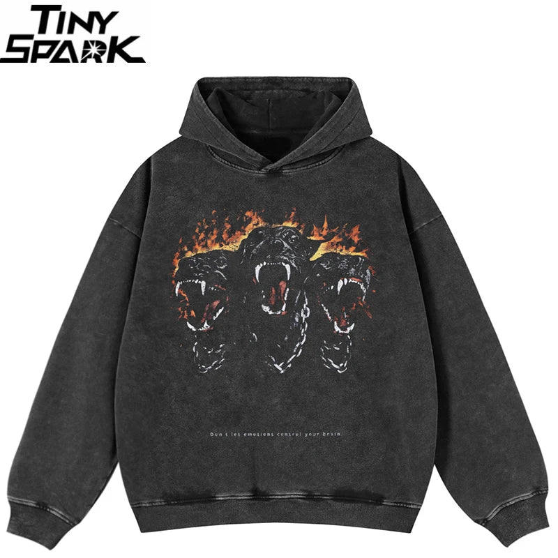 Hooded Black Dog Graphic Oversized Hoodie — front view