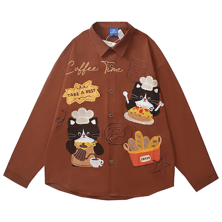 Cats Spliced Oversized Shirt — back view