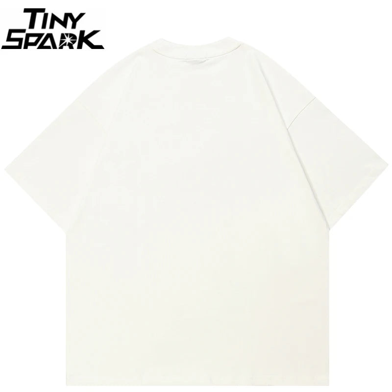 Grunge Beige Skull Graphic T-Shirt — back view