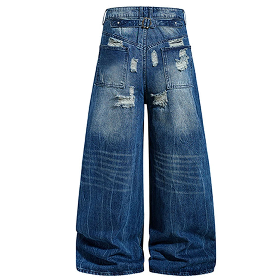 Wide Vintage Blue Denim Baggy Jeans — back view