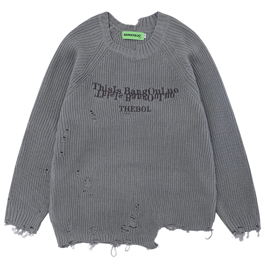 Y2K Black Ripped Knit Loose Sweater — styling shot