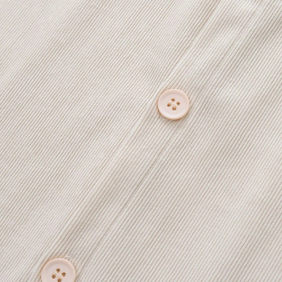 Vintage Cat Embroidered Corduroy Loose Shirt — fabric close-up