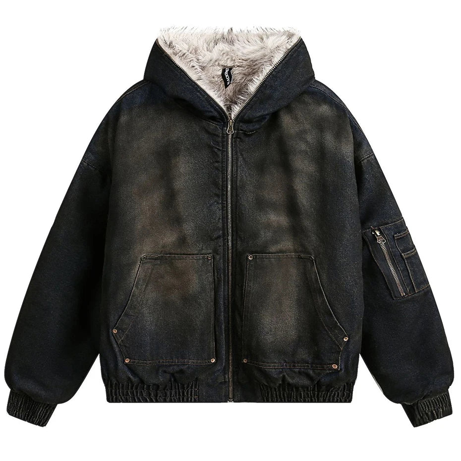 Vintage Padded Denim Oversized Puffer Jacket — front view