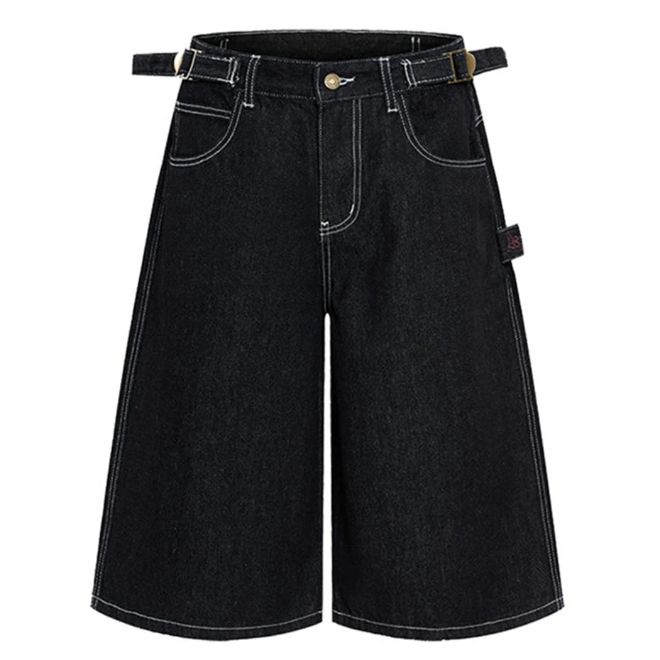 Wide Leg Denim Shorts — styling shot