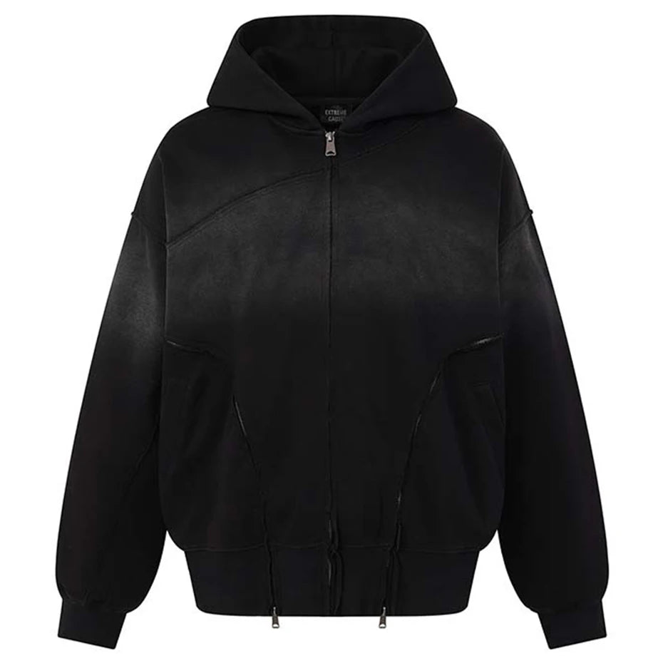 Patchwork Vintage Zip Oversized Jacket — back view