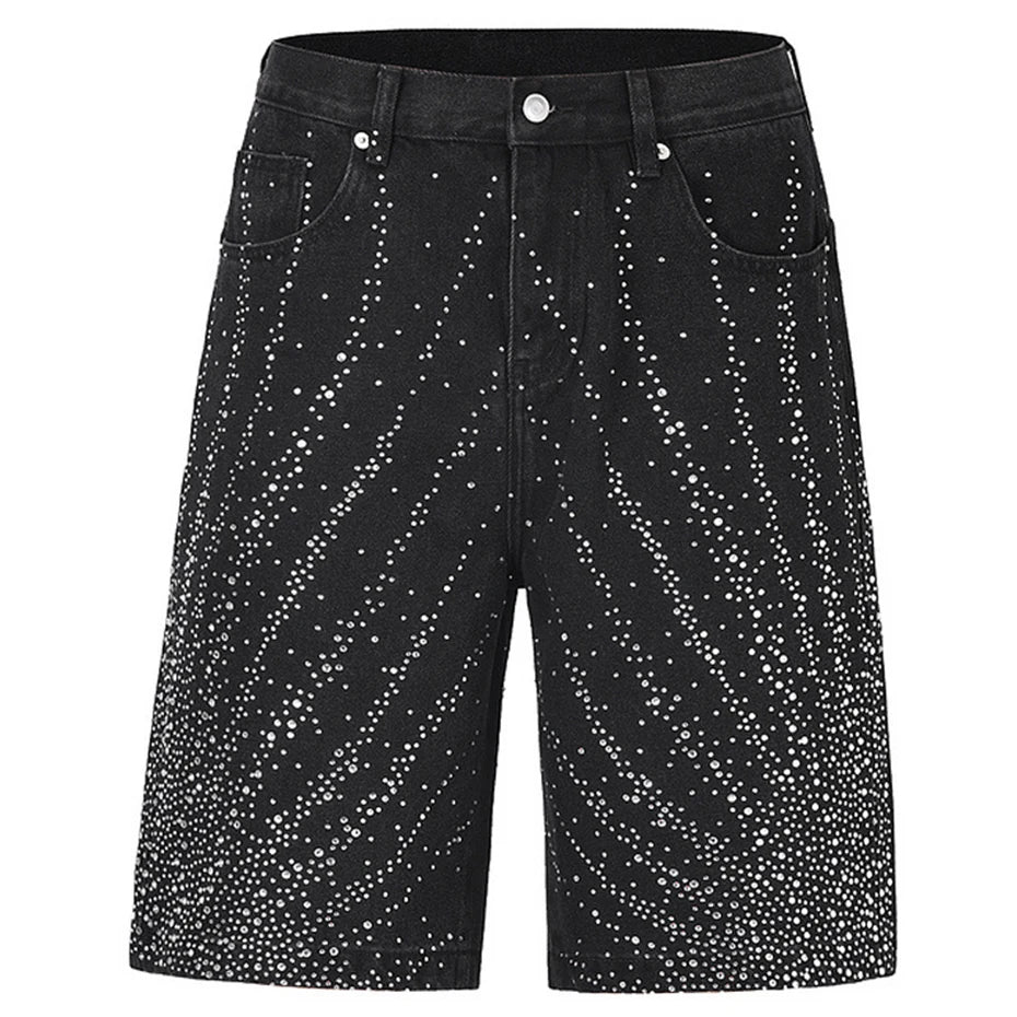 Black Graphic Denim Shorts — styling shot