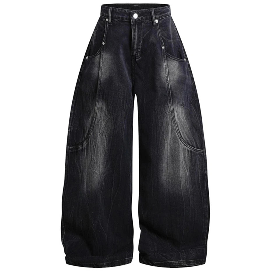 Retro Vintage Denim Baggy Jeans — back view