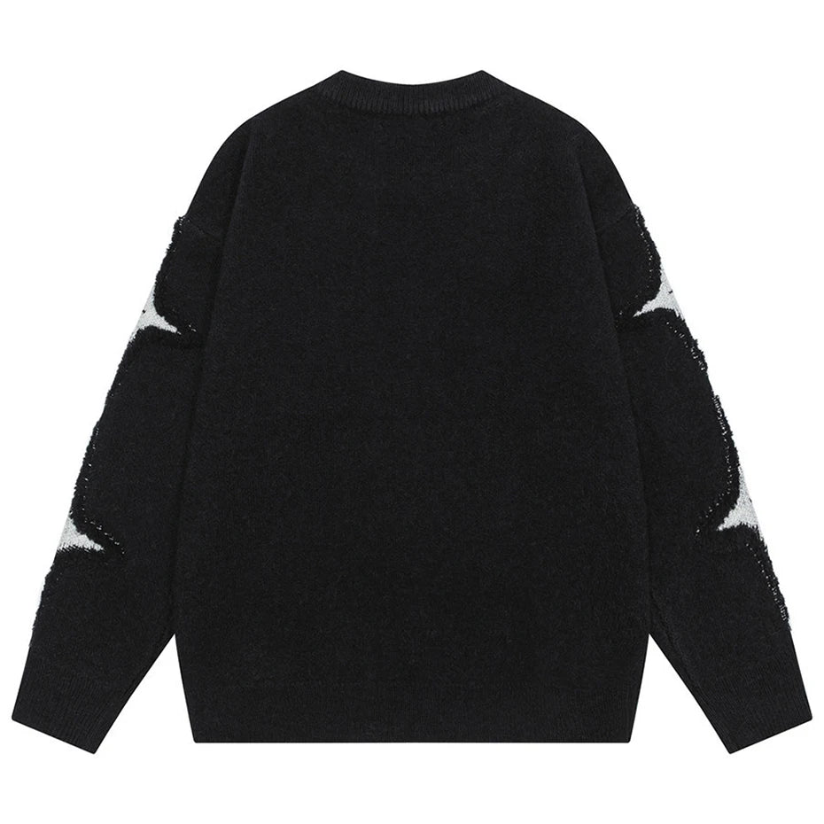 Y2K Star Graphic Knit Oversized Sweater — front view