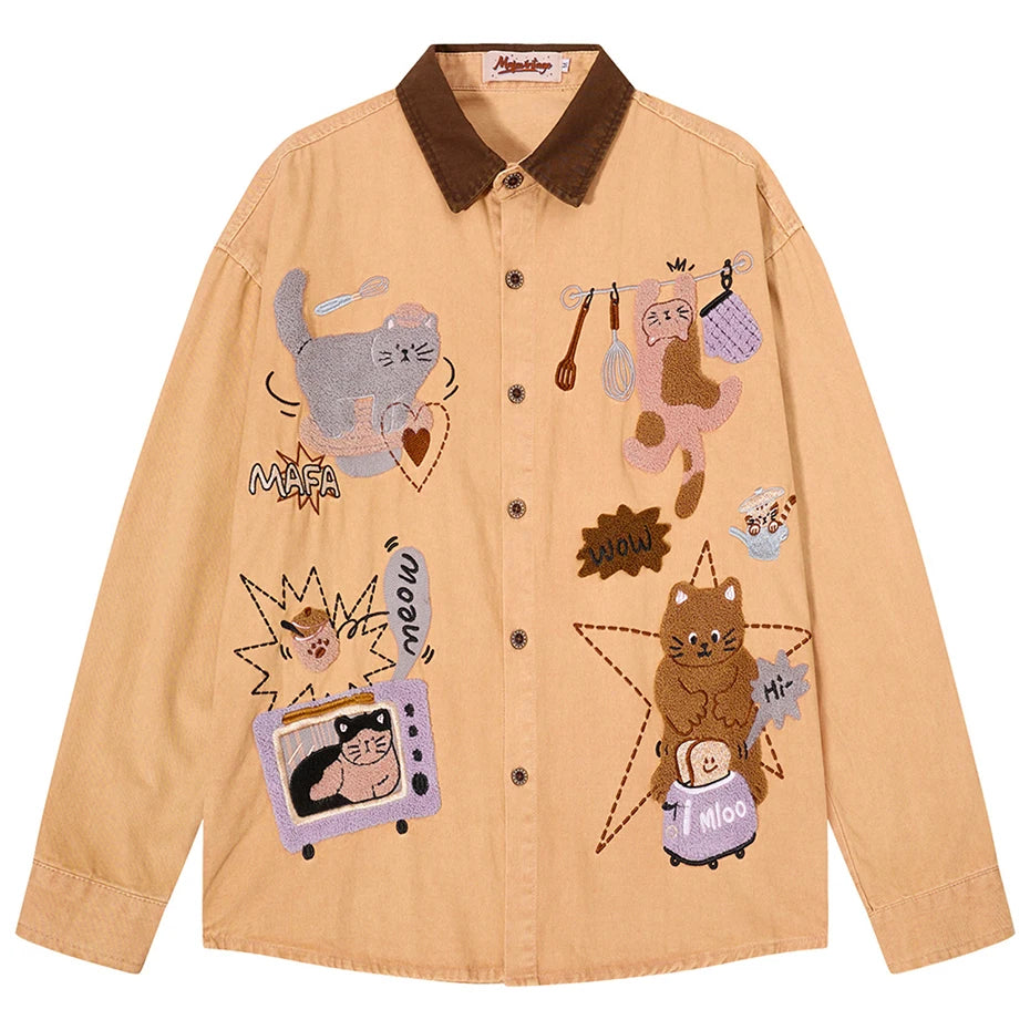 Long Vintage Cat Graphic Oversized Shirt — styling shot