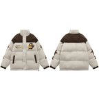 Retro Star Patchwork Corduroy Puffer Jacket — detail shot