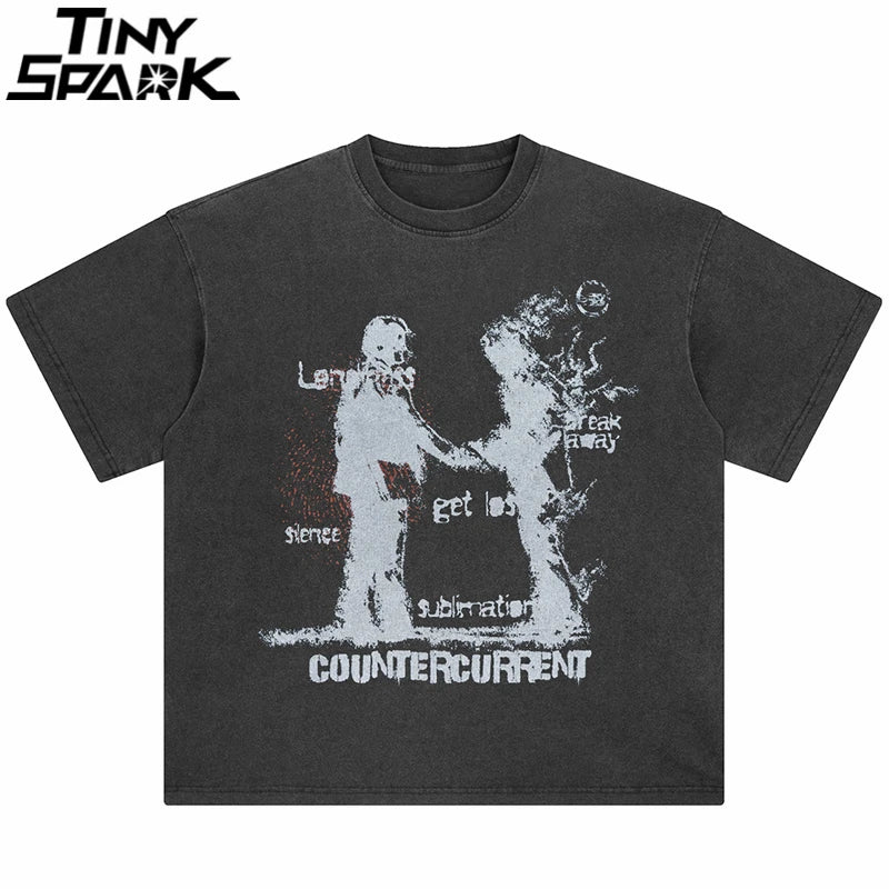 Graphic Retro Black Shadow Washed T-Shirt — front view