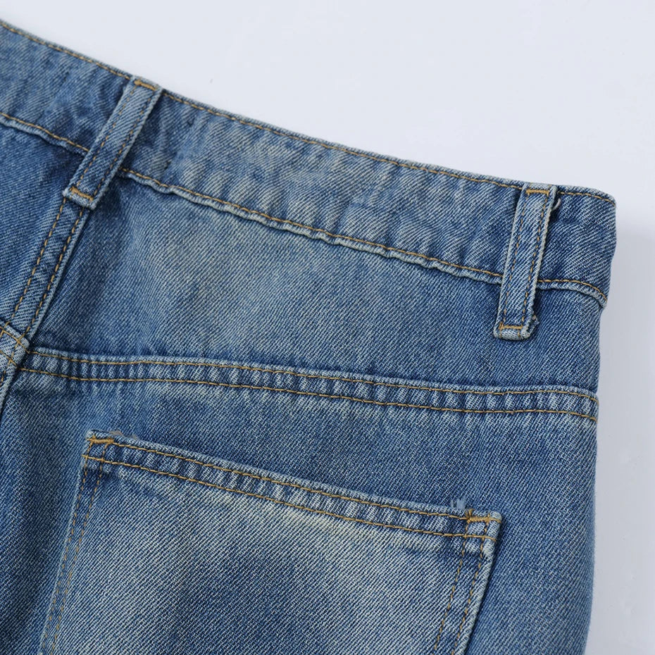 Vintage Car Denim Shorts — fabric close-up