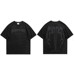Devil Wings Graphic Suede T-Shirt — fit shot