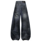 Vintage Blue Ripped Denim Wide Leg Jeans — front view