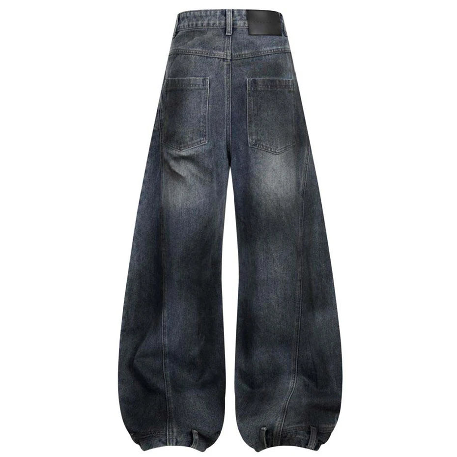 Vintage Blue Ripped Denim Wide Leg Jeans — front view