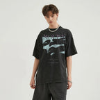 Vintage Retro Black Shadow Washed T-Shirt — front view