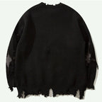 Goth Black Skull Ripped Knit Oversized Sweater — front view